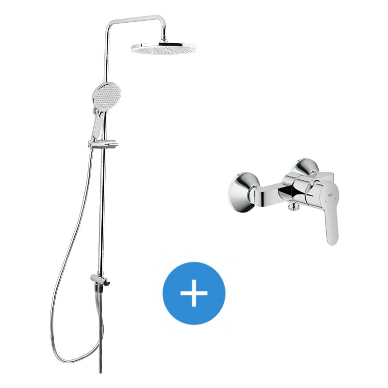 foto del prodotto swiss aqua technologies grohe set doccia con miscelatore asta doccia 3 getti con cursore soffione xxl 254 mm cromo