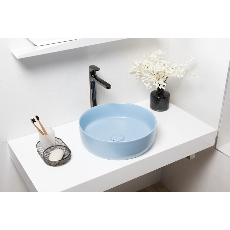 foto del prodotto swiss aqua technologies infinitio lavabo da appoggio 39 x 39 x 12 cm senza troppopieno, blu opaco satinf3939lblm 