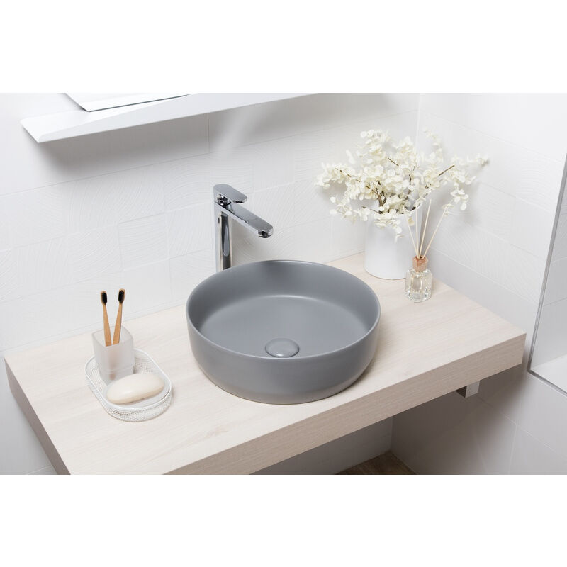 foto del prodotto swiss aqua technologies infinitio lavabo da appoggio 39 x 39 x 12 cm senza troppopieno, grigio opaco satinf3939lgrm 