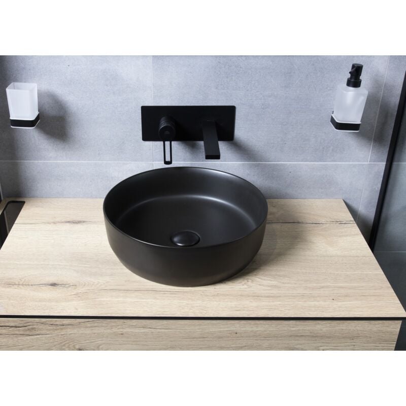 foto del prodotto swiss aqua technologies infinitio lavabo da appoggio 39 x 39 x 12 cm senza troppopieno, nero satinf3939bkm 