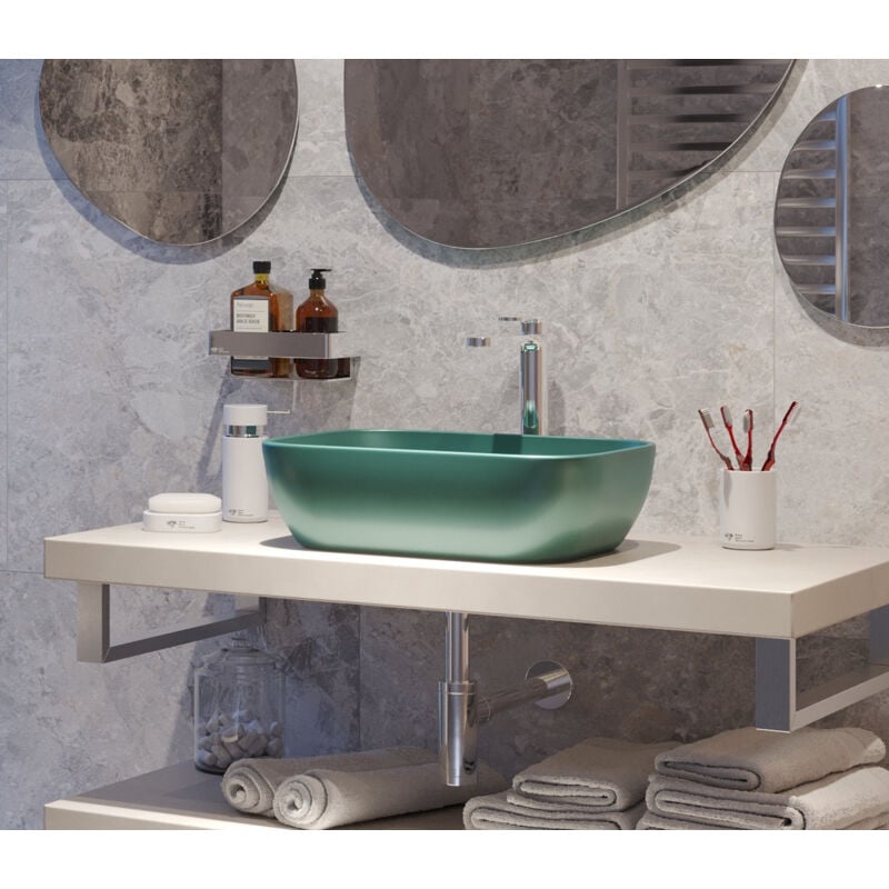 foto del prodotto swiss aqua technologies infinitio lavabo freestanding 45,5 x 32,5 x 13,5 cm, senza troppopieno, verde scuro opaco satinf4532dge