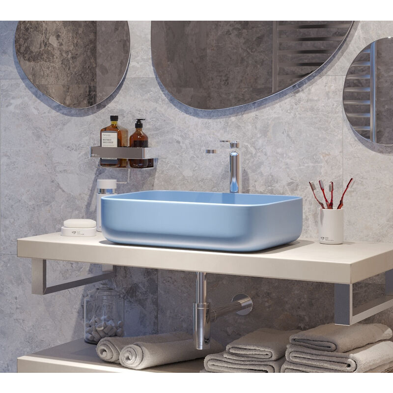 foto del prodotto swiss aqua technologies infinitio lavabo freestanding 50x39 cm, senza troppopieno, blu opaco satinf5039lblm 