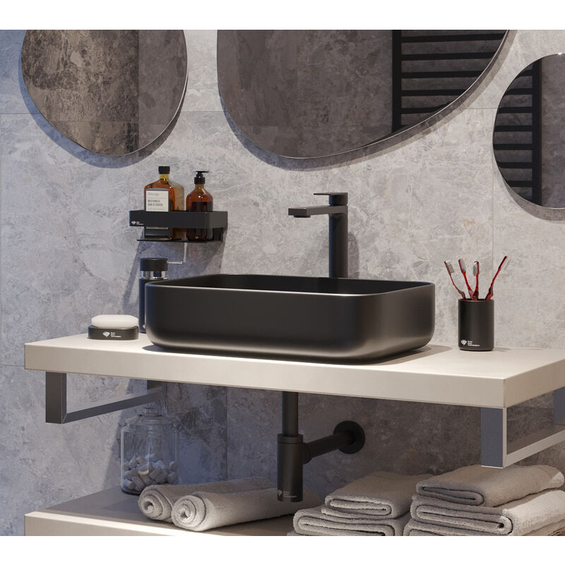 foto del prodotto swiss aqua technologies infinitio lavabo freestanding 50x39 cm, senza troppopieno, nero opaco satinf5039bkm 