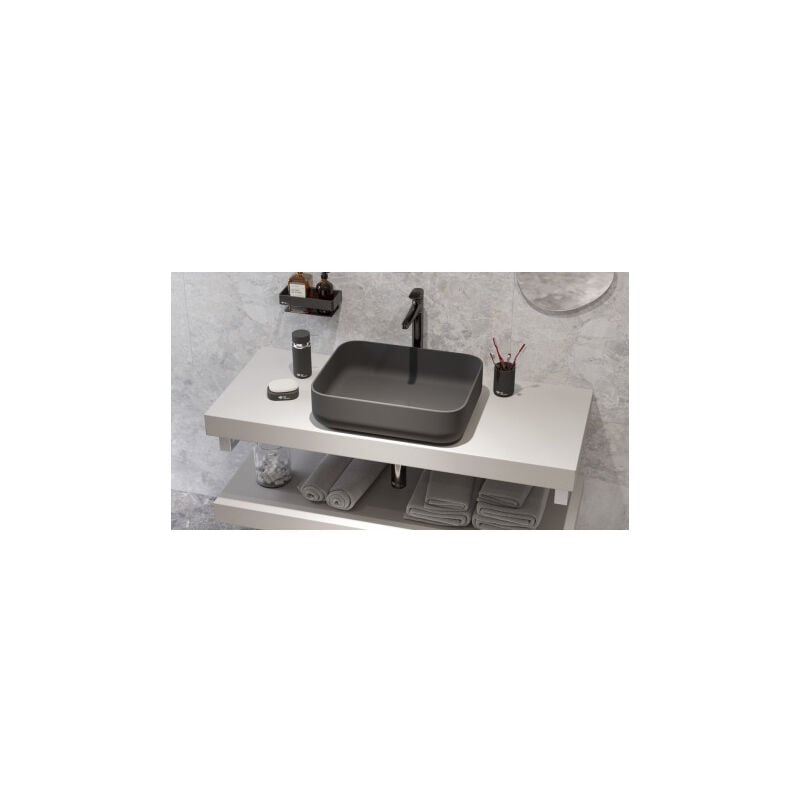 foto del prodotto swiss aqua technologies lavabo freestanding infinitio 50x39 cm scarico, nero opaco satinf5039bkm setbp 