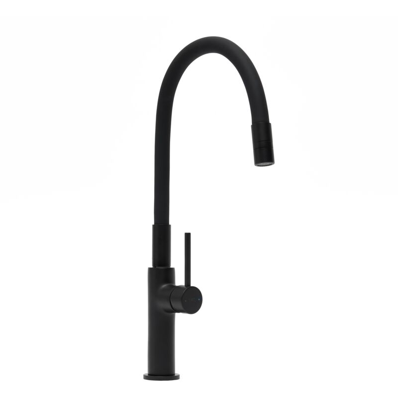 foto del prodotto swiss aqua technologies miscelatore da cucina, bocca flessibile in silicone, aeratore neoperl , cartuccia in ceramica, nero opac