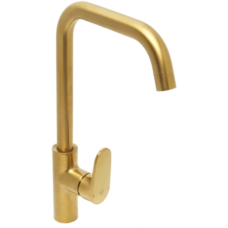 foto del prodotto swiss aqua technologies miscelatore monocomando per lavello sat dark con braccio girevole oro satbsda280lbz 