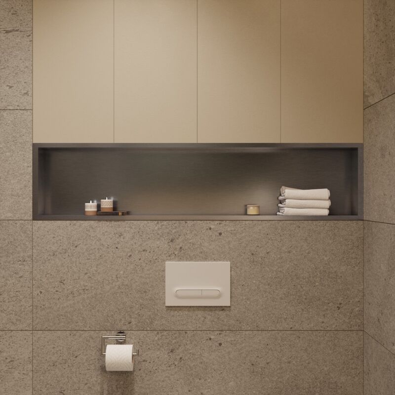 foto del prodotto swiss aqua technologies nicchia per doccia da incasso aurum, acciaio inox 304, 120x28x10cm, cromo spazzolato sataurn12128bs 