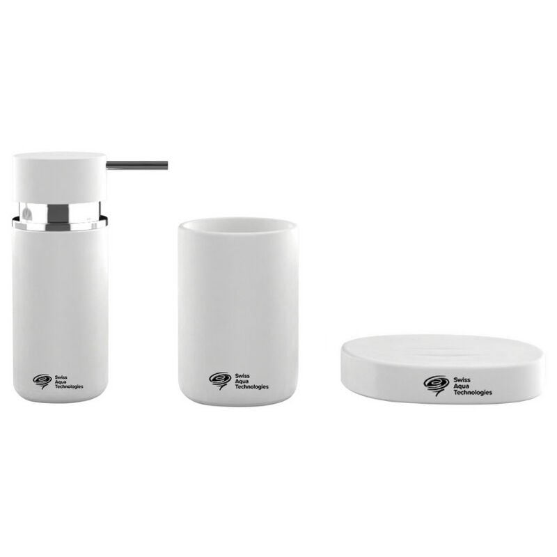 foto del prodotto swiss aqua technologies set di accessori dispenser di sapone portasapone bicchiere, ceramica, bianco opaco packsat blancmat 