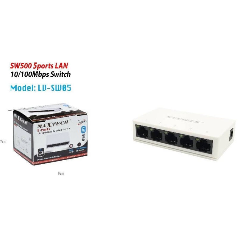foto del prodotto switch desktop 5 porte lan sw500 10 100mbps facile installazione lv-sw05 - - maxtech