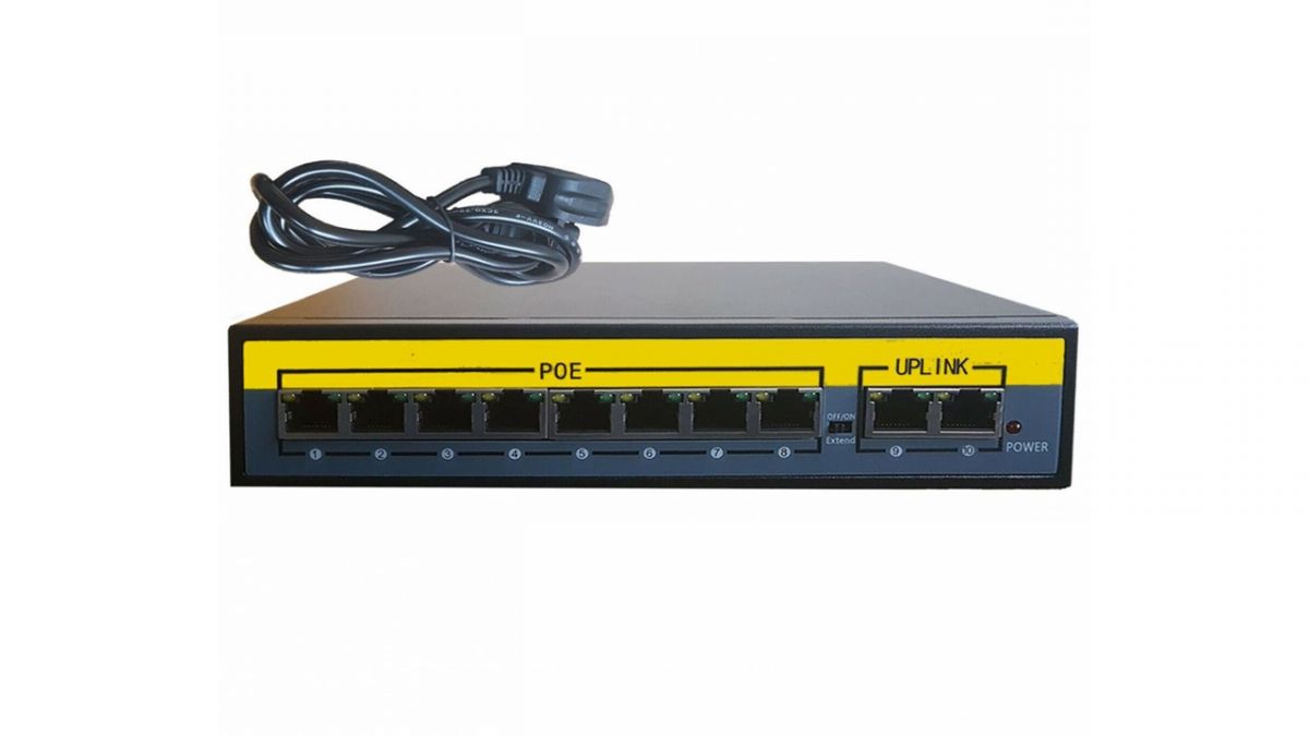 foto del prodotto switch poe 8 porte canali telecamere ip ethernet lan 2 porte uplink 100 48v 120w