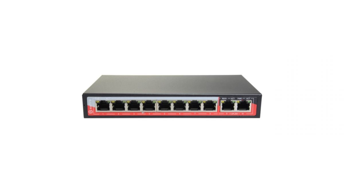 foto del prodotto switch poe 8 porte poe 2 uplink rj45 10 100 mbps