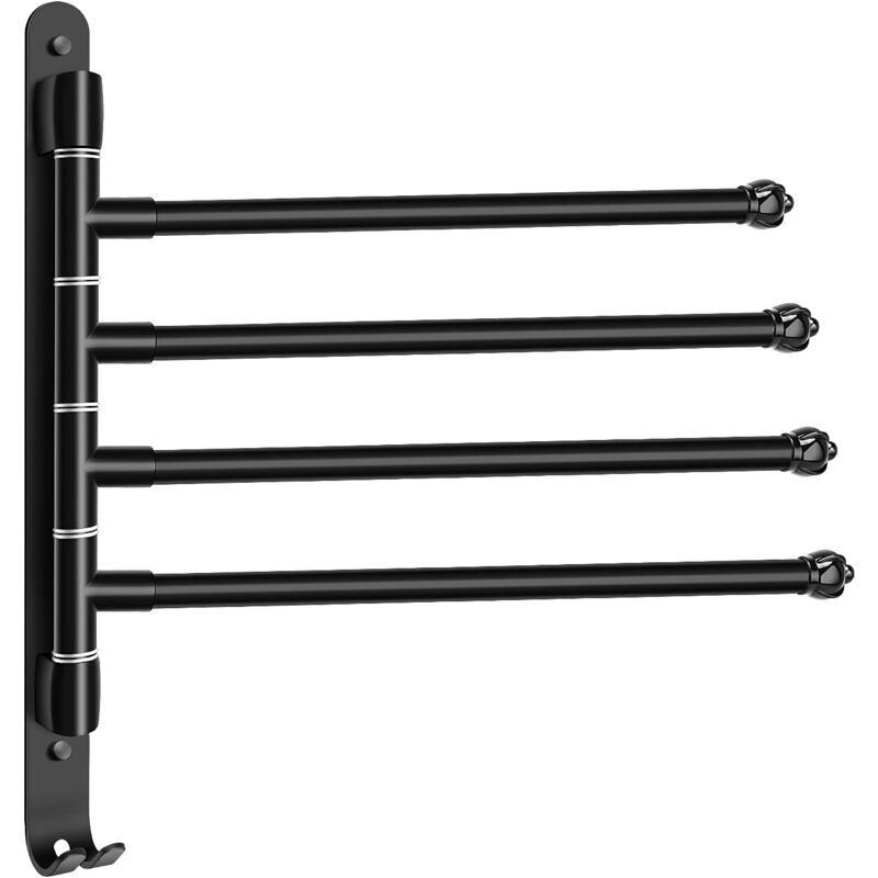 foto del prodotto swivel towel rack swivel wall mounted towel rack with 4 arms 180 rotation towel bars with hooks for kitchen balcony bathroom black