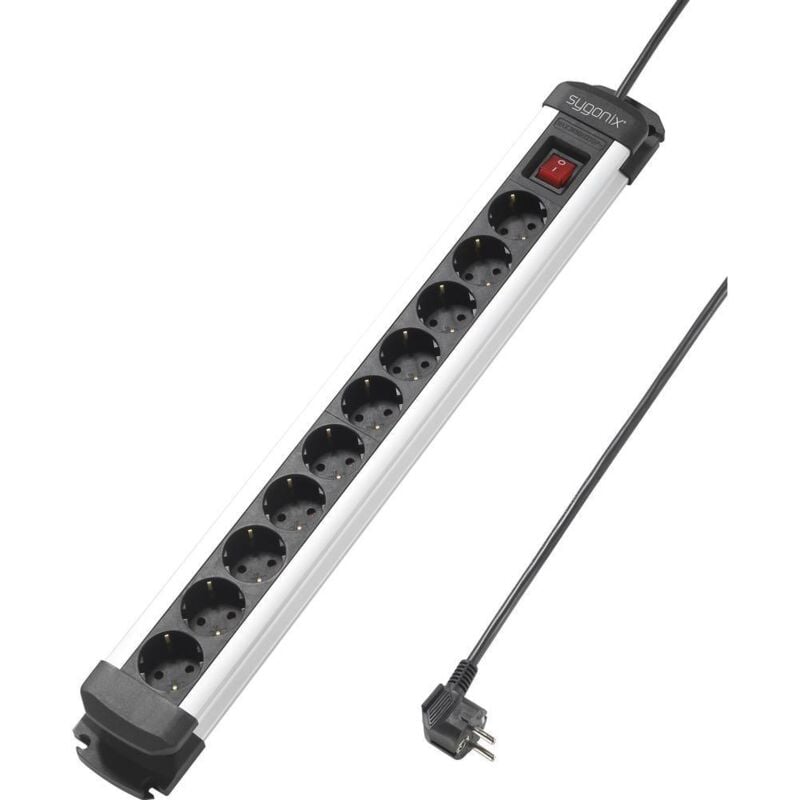 foto del prodotto sy-4538266 multipresa con interruttore 10 scomparti nero, argento schuko 1 pz. - sygonix