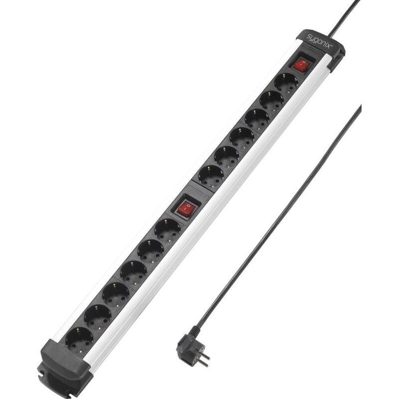foto del prodotto sy 4538268 multipresa con interruttore 12 scomparti nero, argento schuko 1 pz. sygonix