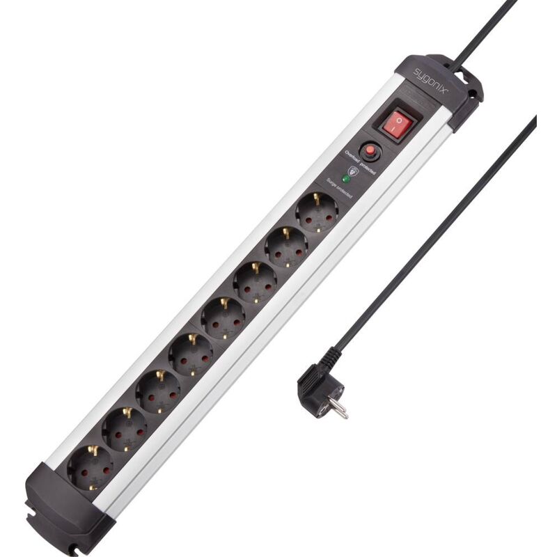 foto del prodotto sy 4755614 multipresa con protezione da sovratensioni 8 scomparti argento, nero schuko 1 pz. sygonix