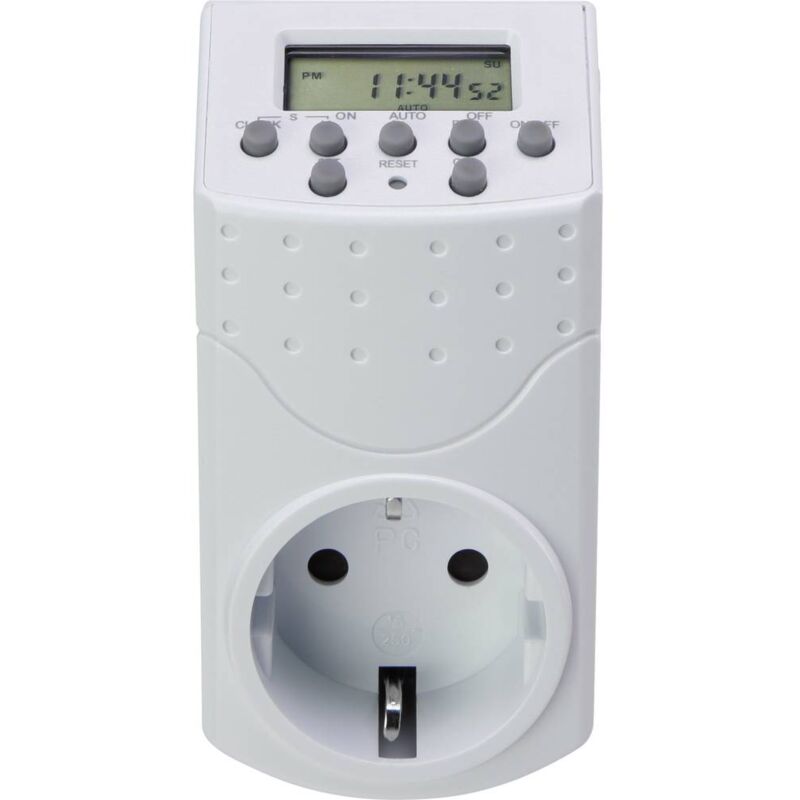 foto del prodotto sy 5045300 timer a spina digitale settimanale 1800 w ip20 funzione di conto alla rovescia, funzione random sygonix