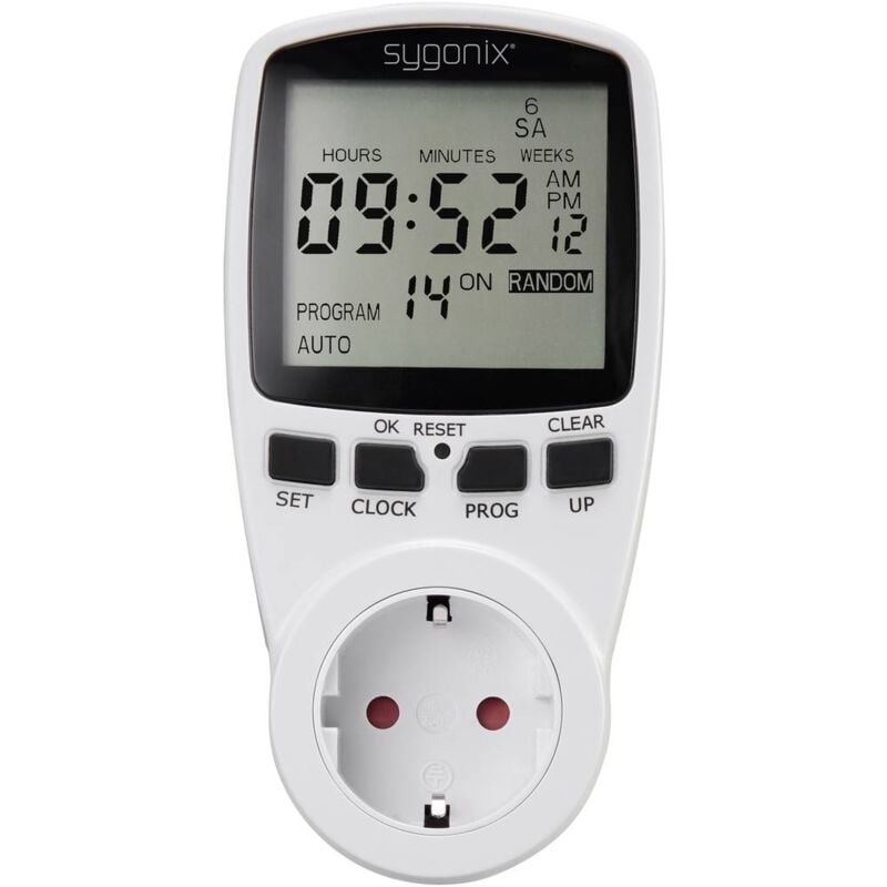 foto del prodotto sygonix - 1625525 timer a spina analogico digitale settimanale 3680 w funzione timer, funzione start stop, funzione ran