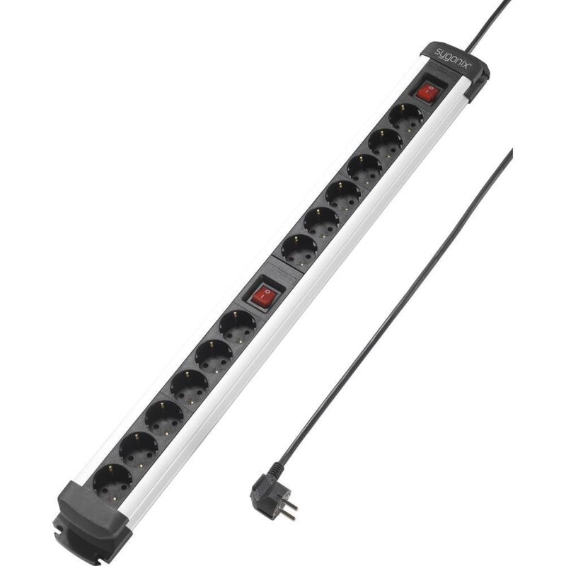 foto del prodotto sygonix sy 4538268 multipresa con interruttore 12 scomparti nero, argento schuko 1 pz.