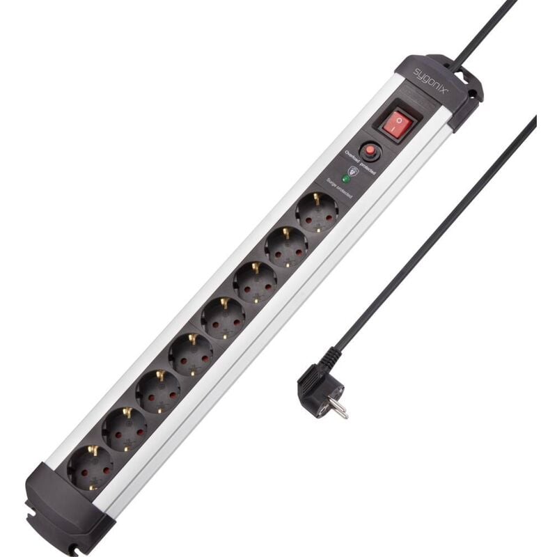 foto del prodotto sygonix sy 4755614 multipresa con protezione da sovratensioni 8 scomparti argento, nero schuko 1 pz.