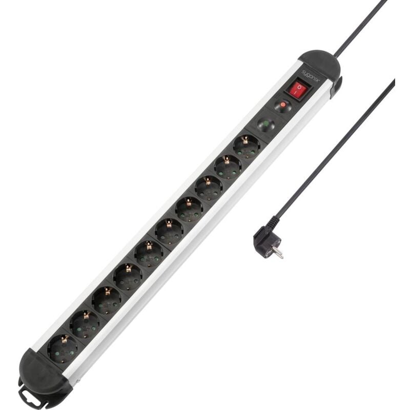 foto del prodotto sygonix sy 4755860 multipresa con protezione da sovratensioni argento, nero schuko 1 pz.