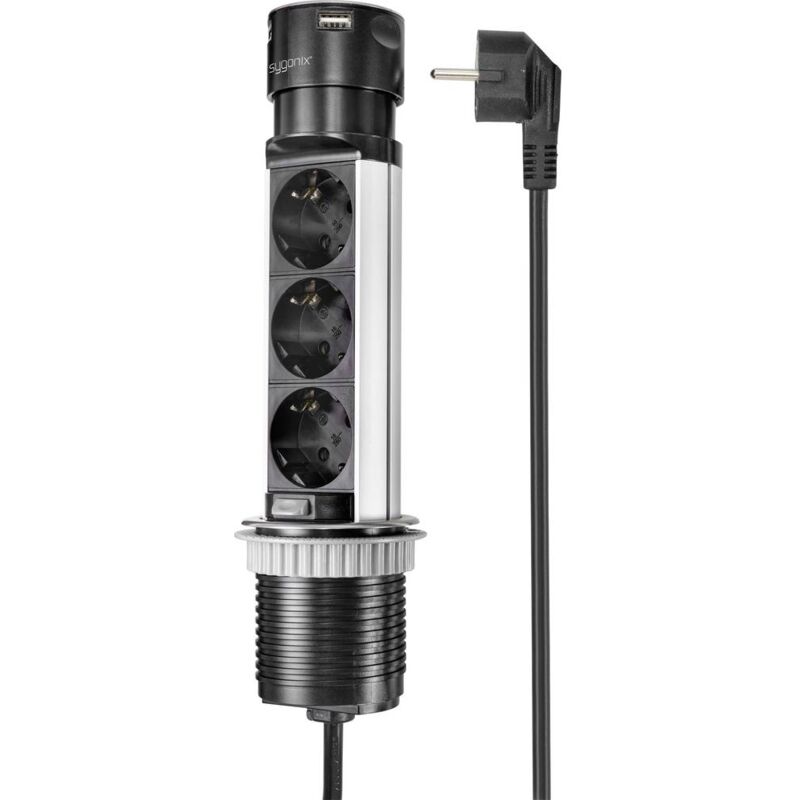 foto del prodotto sygonix sy 4997104 multipresa verticale a torre nero, acciaio inox schuko 1 pz.