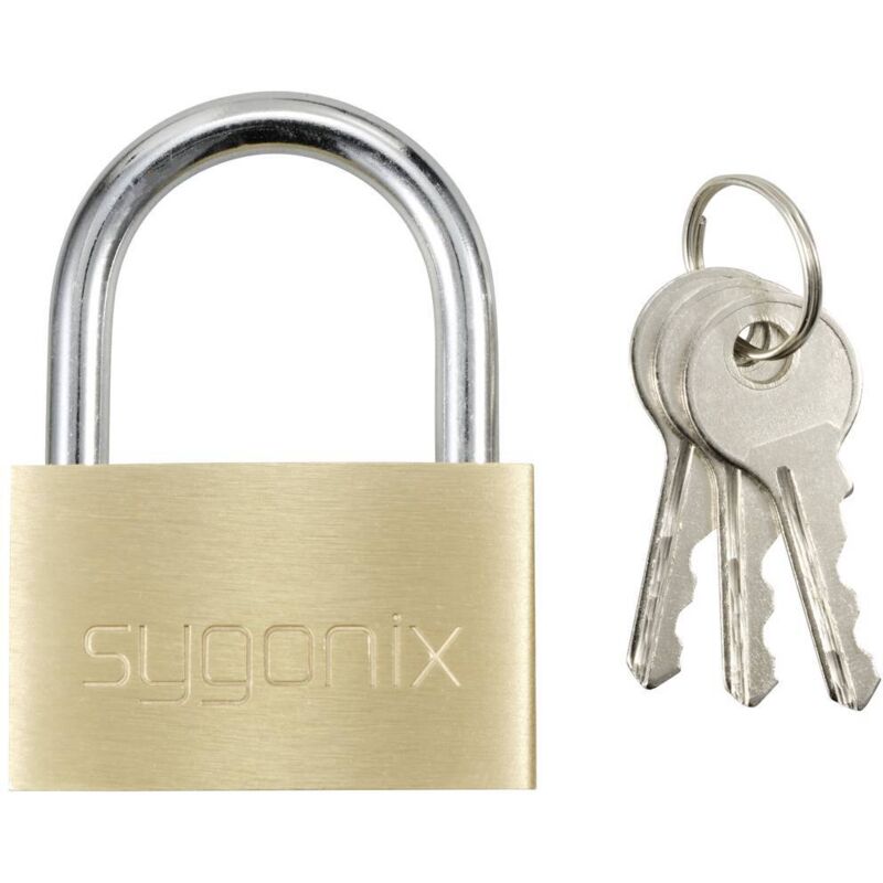 foto del prodotto sygonix sy 5045286 lucchetto 49 mm chiavi diverse oro giallo serratura a chiave