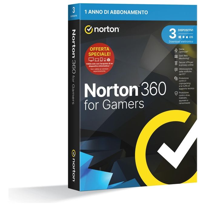 foto del prodotto symantec norton 360 per gamers 50gb it 1 user 3 device 1 year attach