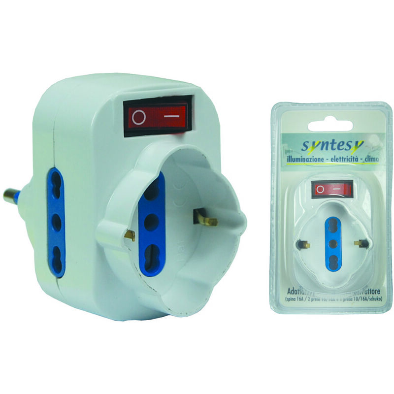 foto del prodotto syntesy adattatore rotante triplo con schuko e interruttore bianco spina 16a colore bianco