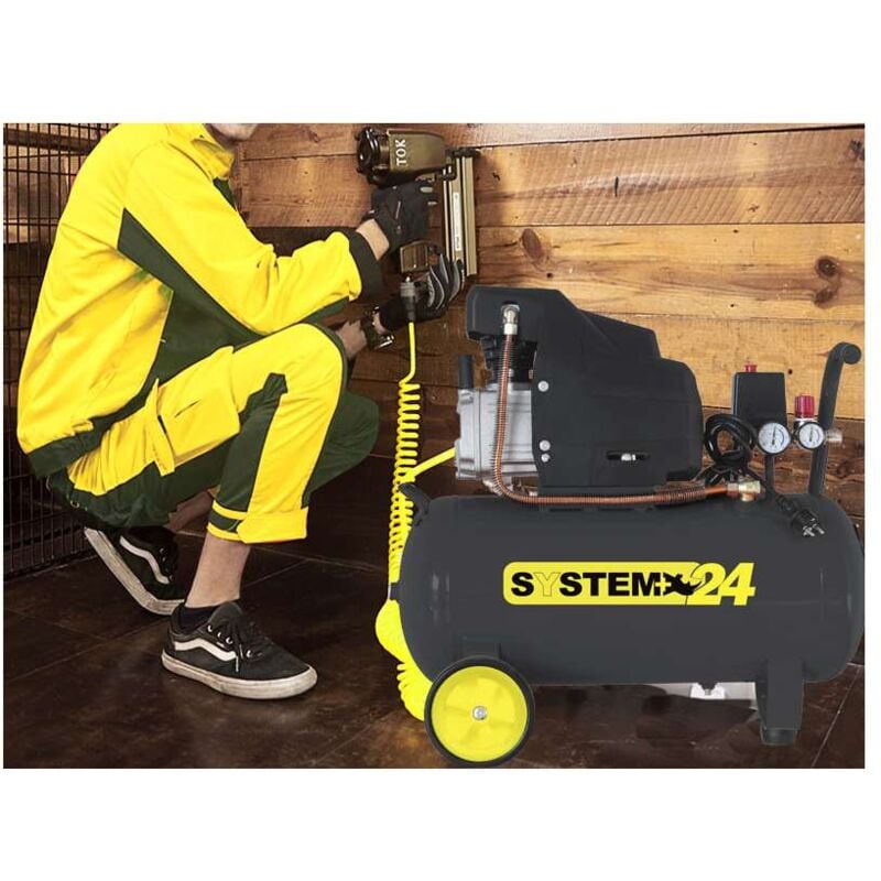 foto del prodotto system compressore lubrificato a olio 24lt nero giallo 1.5 kw, 2 hp
