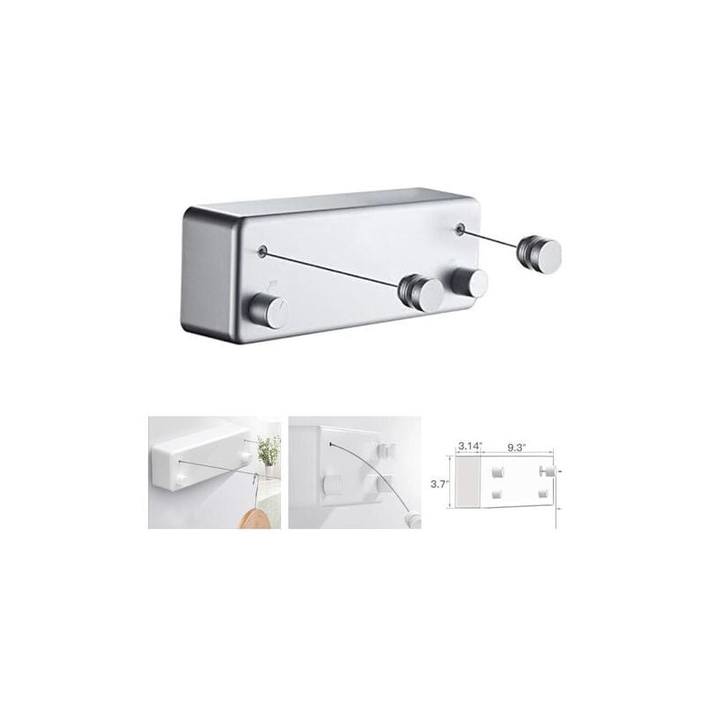 foto del prodotto t-corde à linge r tractable pour int rieur et ext rieur, 2 fils à linge de 13.8feet en acier inoxydable, pas besoin de percer des trous fixation