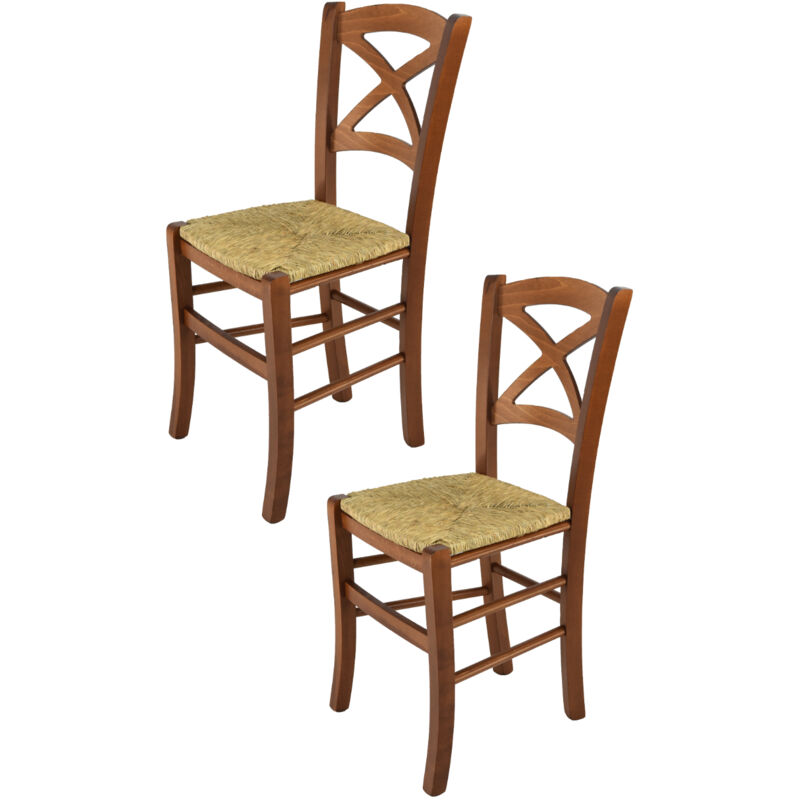 foto del prodotto t m c s tommychairs set 2 sedie modello cross per cucina, bar e sala da pranzo, robusta struttura in legno di faggio color noce chiaro e seduta