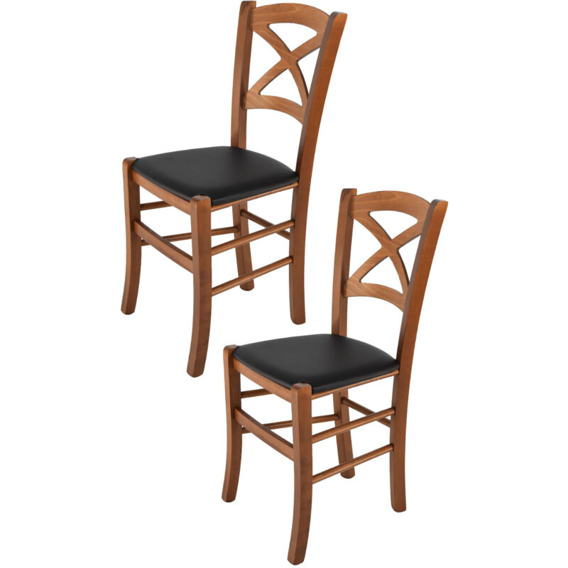 foto del prodotto t m c s tommychairs set 2 sedie modello cross per cucina bar e sala da pranzo, robusta struttura in legno di faggio color noce chiaro e seduta