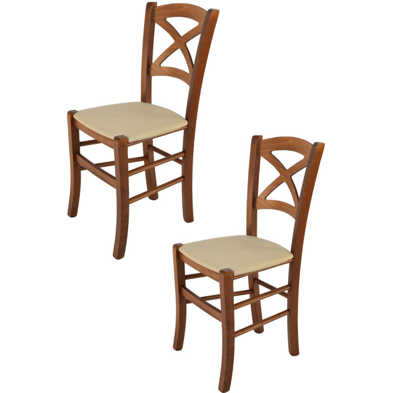 foto del prodotto t m c s tommychairs set 2 sedie modello cross per cucina bar e sala da pranzo, robusta struttura in legno di faggio color noce chiaro e seduta