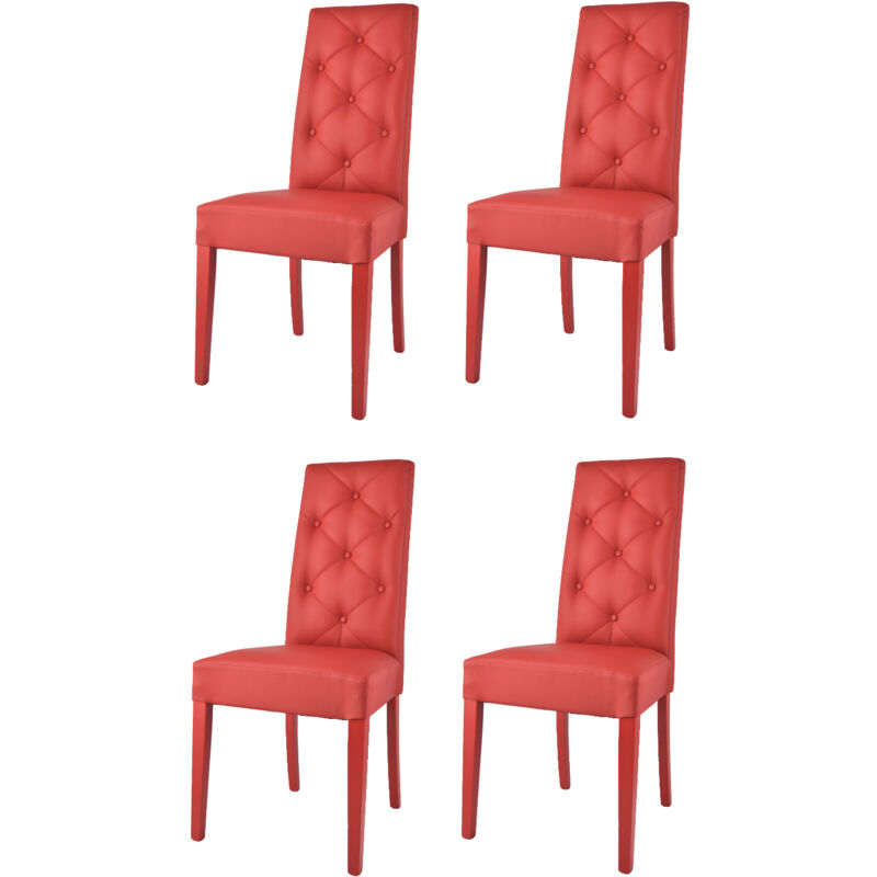 foto del prodotto t m c s tommychairs set 4 sedie modello chantal per cucina e sala da pranzo, struttura in legno di faggio verniciata in rosso, seduta e schienale