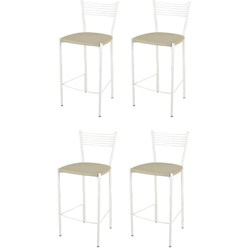 foto del prodotto t m c s tommychairs set 4 sgabelli alti modello elegance per cucina e bar, struttura in acciaio verniciata colore bianco e seduta imbottita e