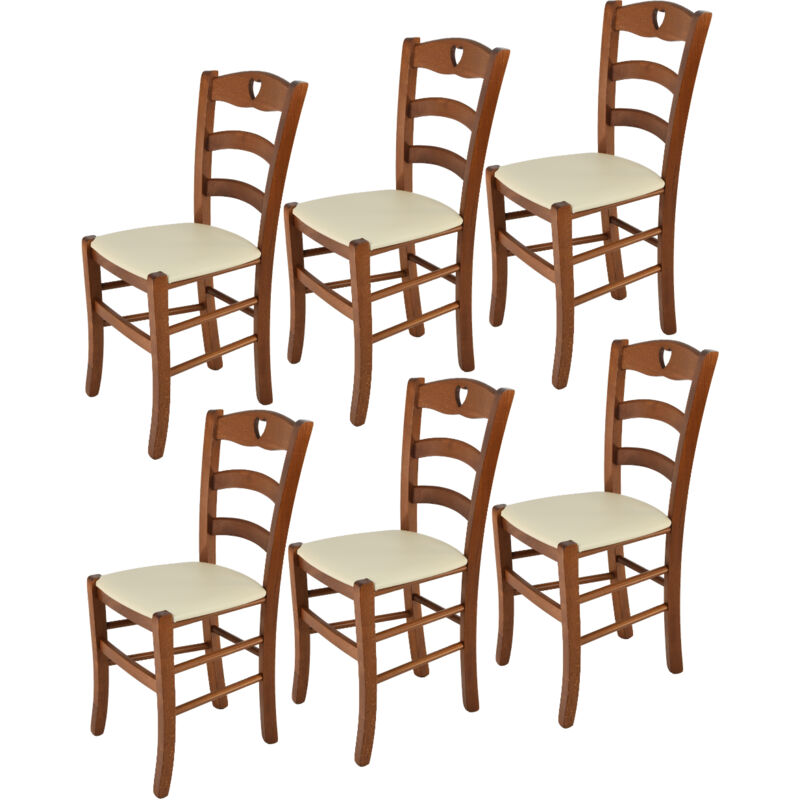 foto del prodotto t m c s tommychairs set 6 sedie modello cuore per cucina bar e sala da pranzo, robusta struttura in legno di faggio color noce chiaro e seduta