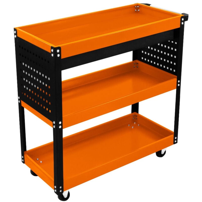 foto del prodotto t mech carrello portatile a 3 piani con cassetto con serratura 2 chiavi 4 ruote girevoli 2 ripiani per appendere 6 ganci capacit 150 kg officina