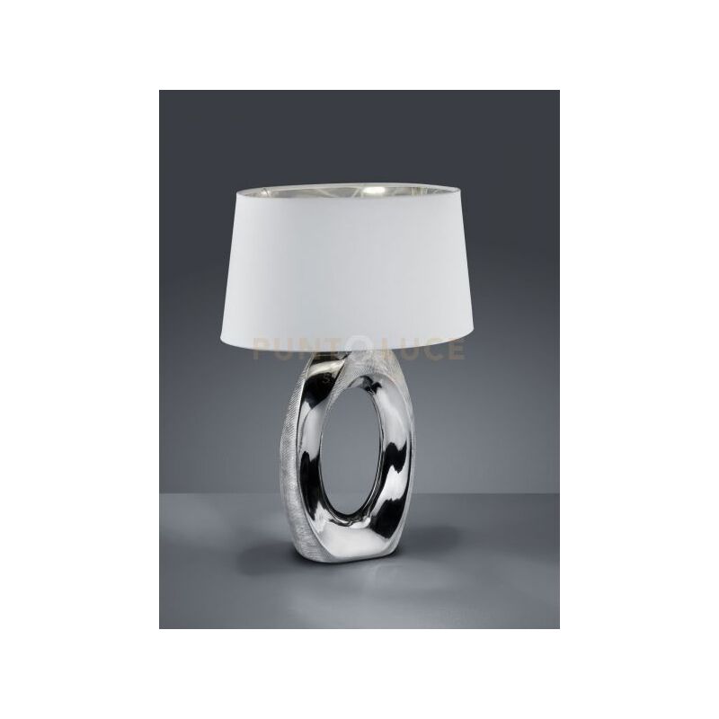 foto del prodotto taba lampada da tavolo grande base ceramica argento con paralume bianco e argento h.52cm 1 luce attacco e27