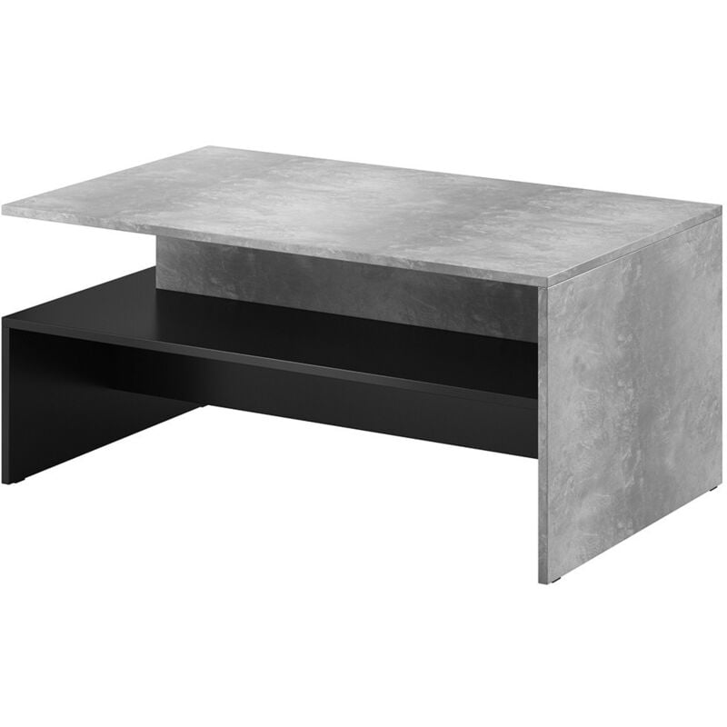 foto del prodotto table basso design ramos grigio effetto cemento e nero piano con contenitore 100 x 60 cm
