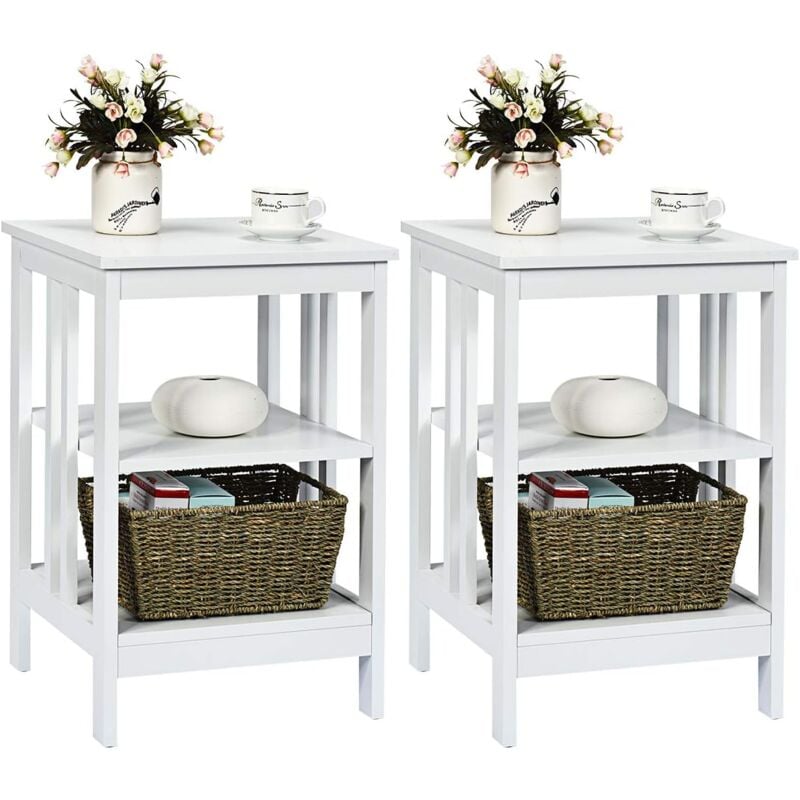 foto del prodotto table de chevet lot de 2, table d appoint chevet pour chambre, salon, 40x40x61cm blanc costway