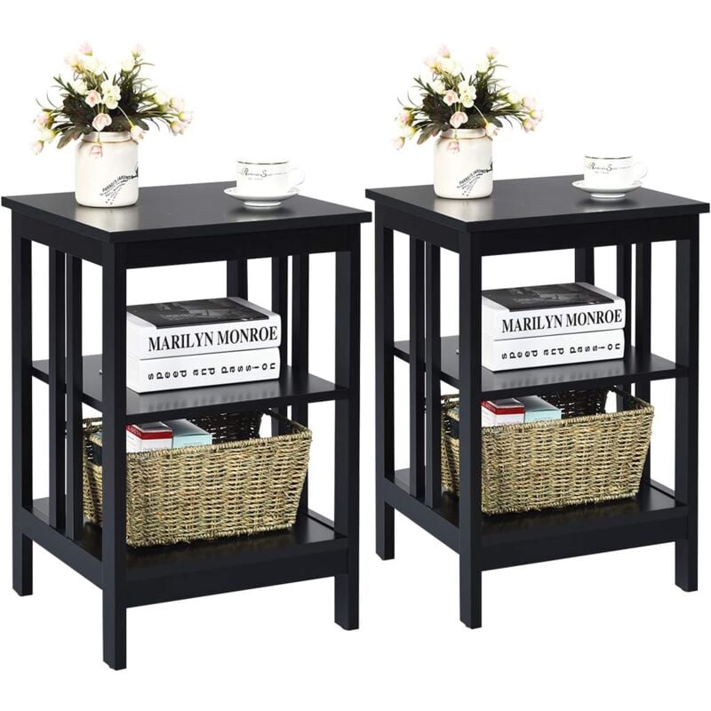 foto del prodotto table de chevet lot de 2, table d appoint chevet pour chambre, salon, 40x40x61cm noir costway