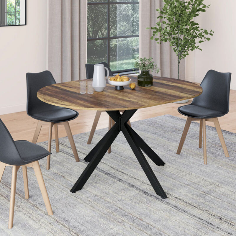 foto del prodotto table manger extensible ronde alix 6 8 personnes pied araign e bois fonc effet vieilli et noir hawkins 110 150 cm