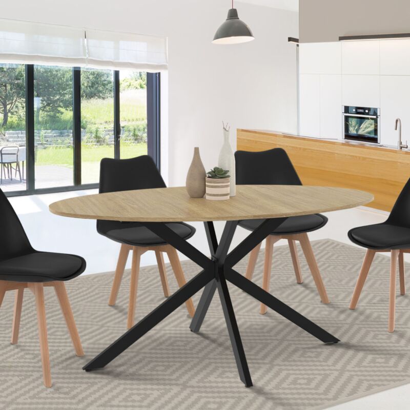 foto del prodotto table manger ovale alix 6 personnes pied araign e bois et noir 150 cm