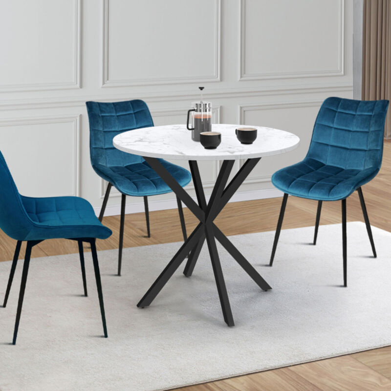 foto del prodotto table manger ronde alix 2 4 personnes pied araign e bois effet marbre blanc alaska et noir 80 cm