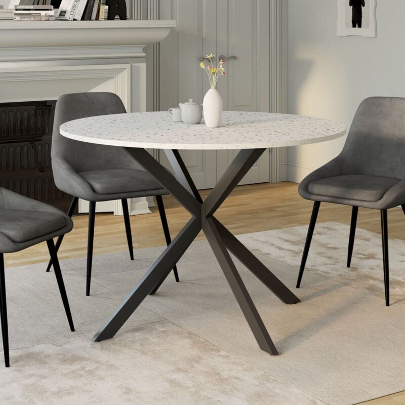 foto del prodotto table manger ronde alix 6 personnes pied araign e noir plateau terrazzo simone 110 cm