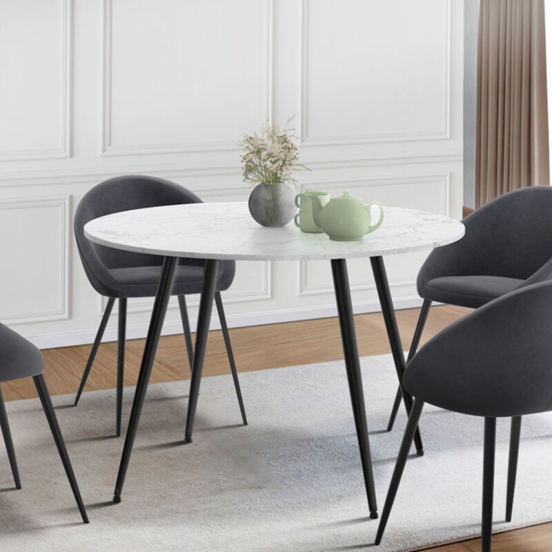 foto del prodotto table manger ronde amelia 4 6 personnes effet marbre blanc alaska pieds m tal noir 110 cm