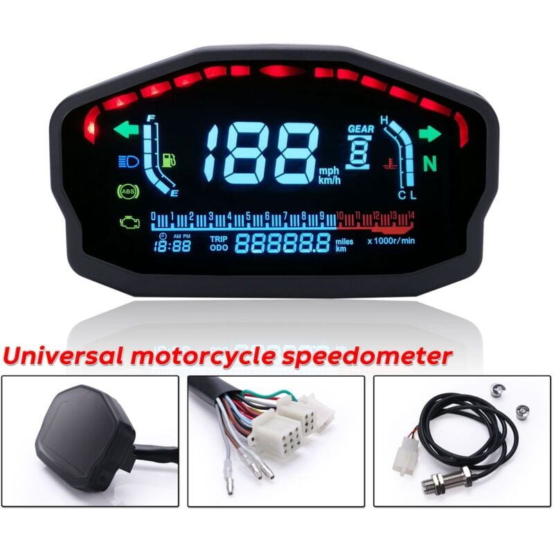 foto del prodotto tachimetro per moto contachilometri digitale per 1, 2, 4 cilindri indicatore e sensore 