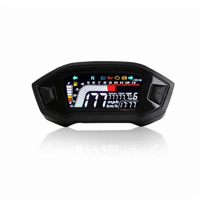 foto del prodotto tachimetro per motocicletta contagiri lcd digitale universale misuratore livello carburante per cilindri 1,2,4