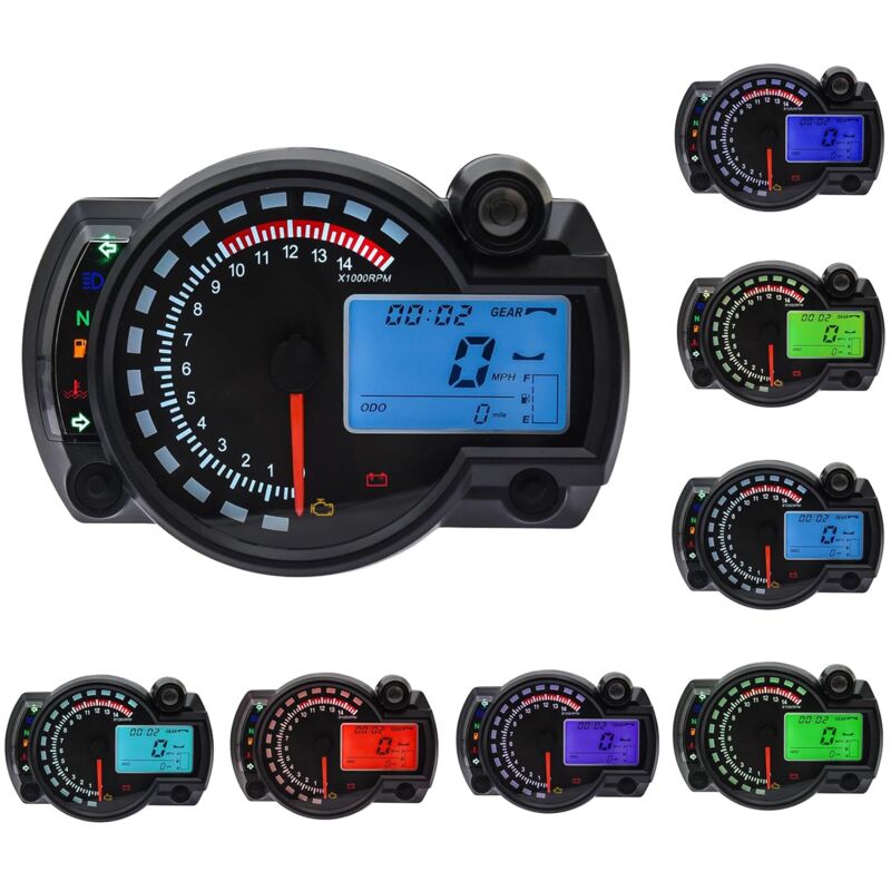 foto del prodotto tachimetro universale per motocicletta 7 colori 15000 giri min display lcd digitale rx2n contachilometri strumento regolabile con sensore di velocit 