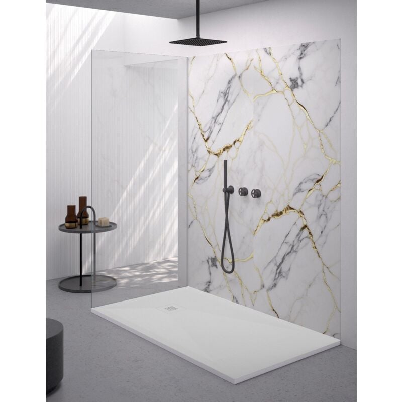 foto del prodotto tacoshop piatto doccia rettangolare 80x140 cm effetto pietra marmoresina con griglia in tinta bianco asia